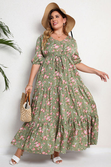 Plus Size Dekolt V Zielona Sukienki Letnie z Krótki Rękaw